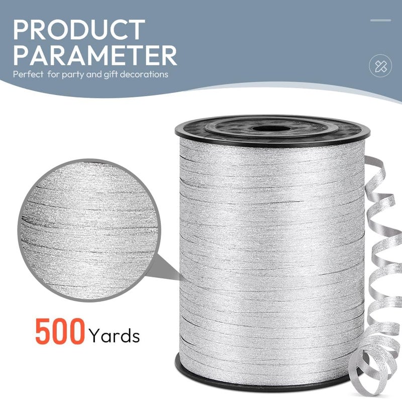 Isaspire 500 Yards Shiny Glitter Curling Ribbon with Spool, 1/5" Curly Ribbons - Perfect for Gift Wrapping, Florist Flowers, Birthday Party Decorations, and Balloon String Ribbon in Silver - Image 2